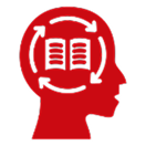 Red head silhouette with book and circular arrows