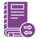 Purple book with exchange arrows icon
