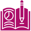 Magenta open book with pencil and chart