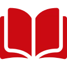 Red open book icon on black background.