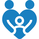 Blue family heart symbol on black background.