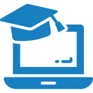 Blue laptop with graduation cap icon.