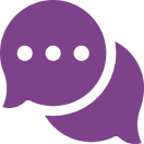 Purple chat bubble icon with three dots.